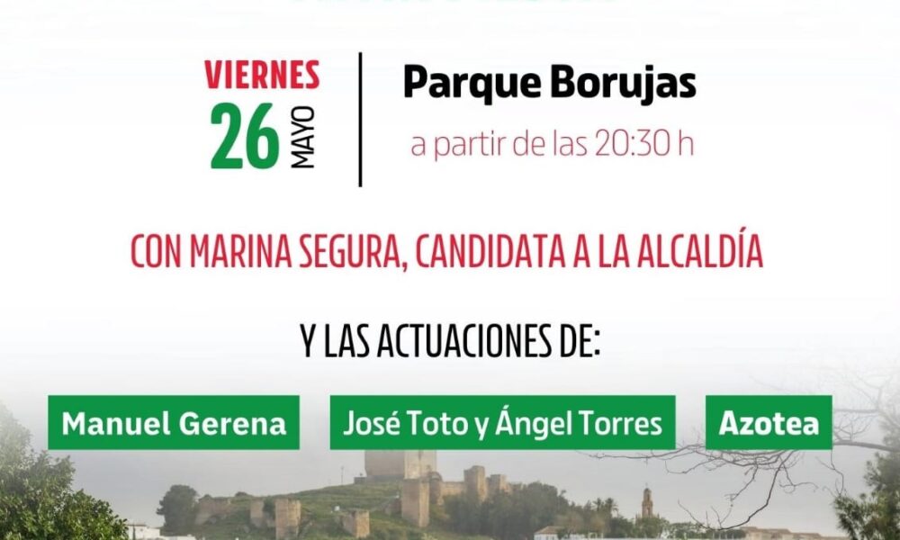 Esta noche Mitin-Fiesta de IU en el Parque Borujas con Manuel Gerena, el grupo Azotea y José Toto y Ángel Torres